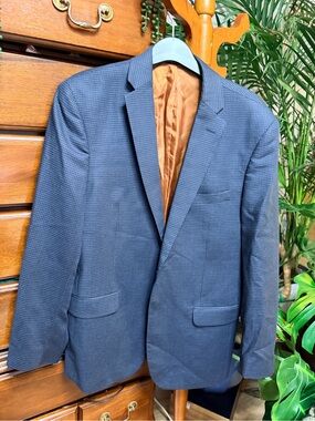 Jos. A. Bank Men's Dark Micro-Check Blazer with Burnt Orange Lining